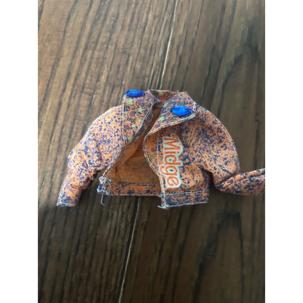 Vintage Barbie Midge Doll Jacket Orange Blue Acid Wash Glitter Gemstone Buttons